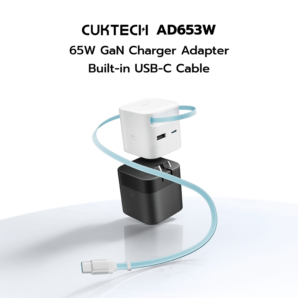 หัวชาร์จเร็วพร้อมสาย CUKTECH AD653W สีดำ GAN 65W รองรับ PD, PPS, QC